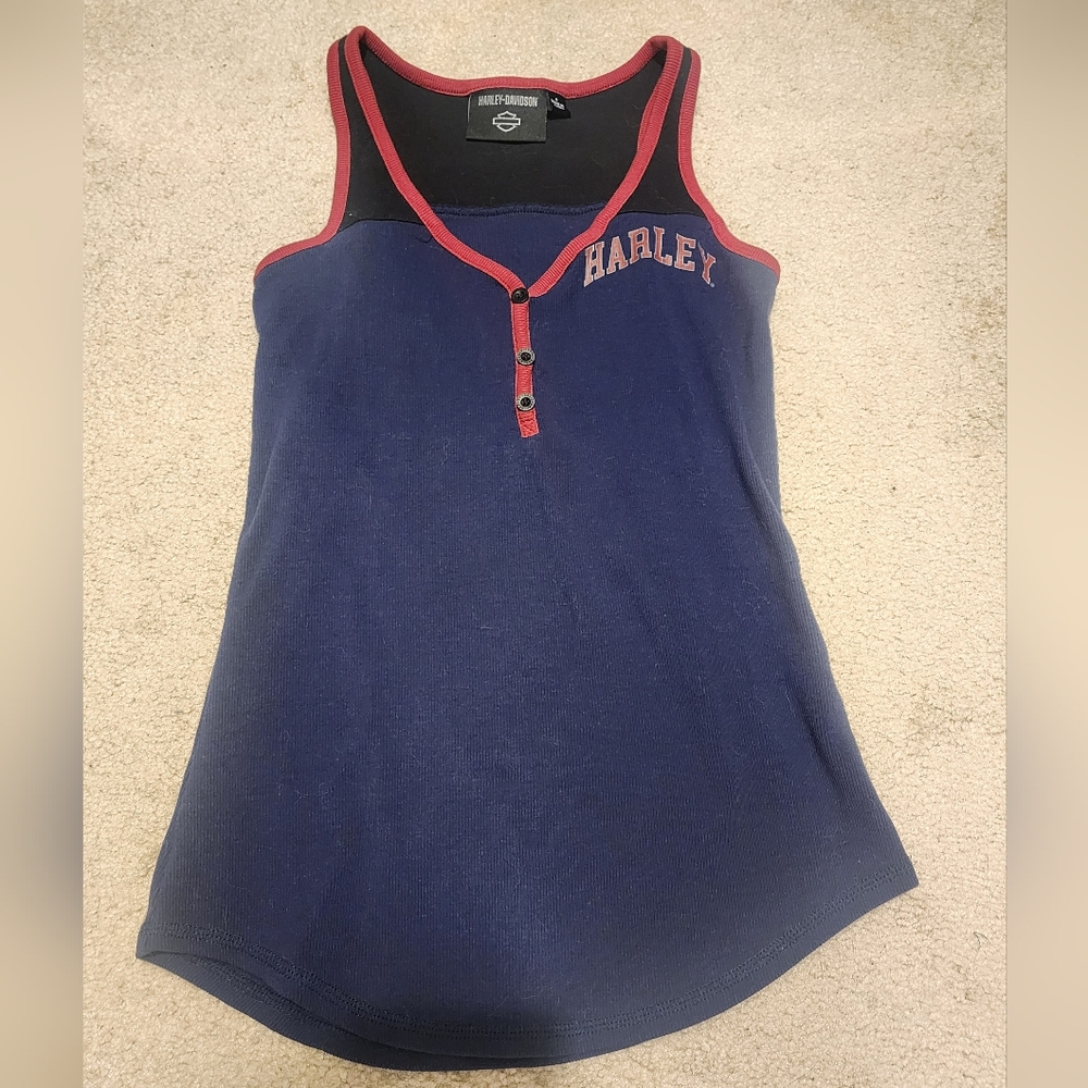 Harley-Davidson Star Spangled Banner Henley Tank. EUC. Women's small.